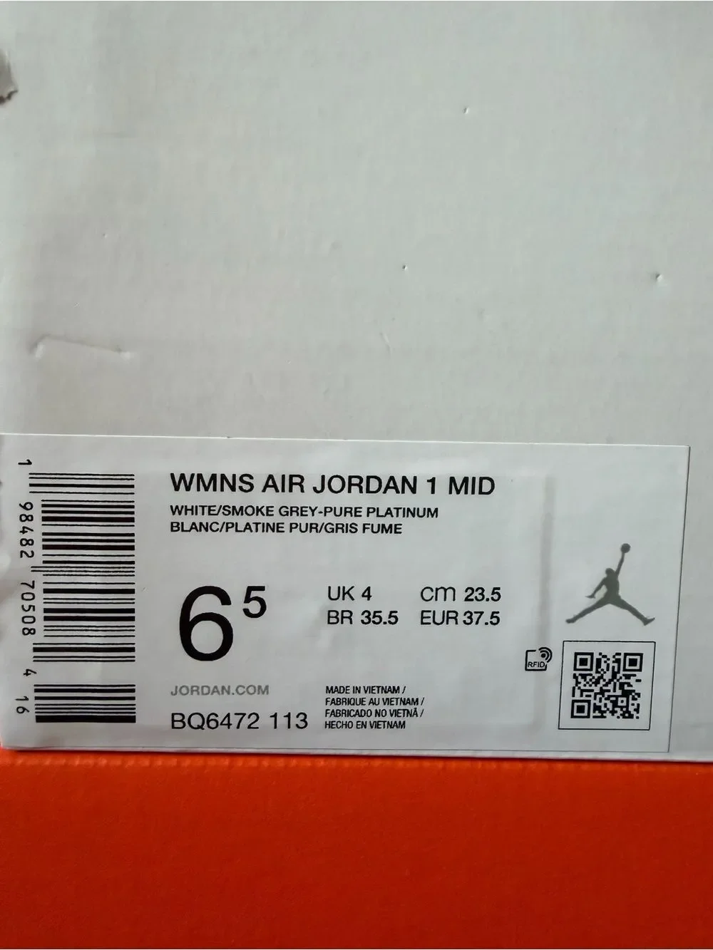 Air Jordan 1 Mid Smoke Grey BQ6472-113 Women’s Size 6.5